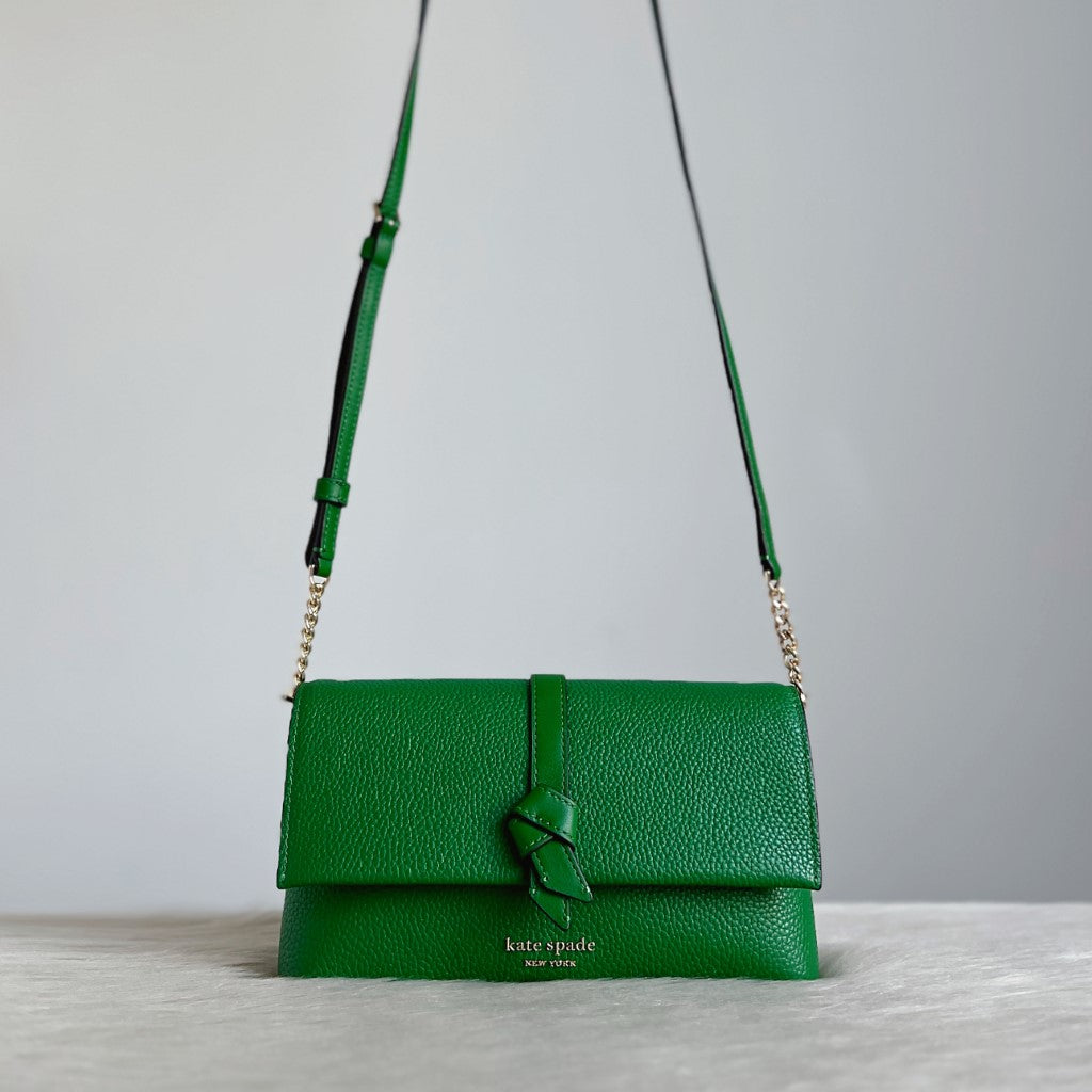 Kate Spade Green Leather Bow Detail Flap Crossbody Shoulder Bag Like New