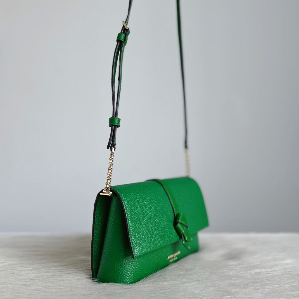 Kate Spade Green Leather Bow Detail Flap Crossbody Shoulder Bag Like New