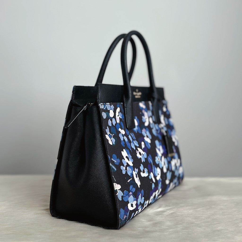 Kate Spade Black Leather Floral Pattern Career 2 Way Shoulder Bag Excellent