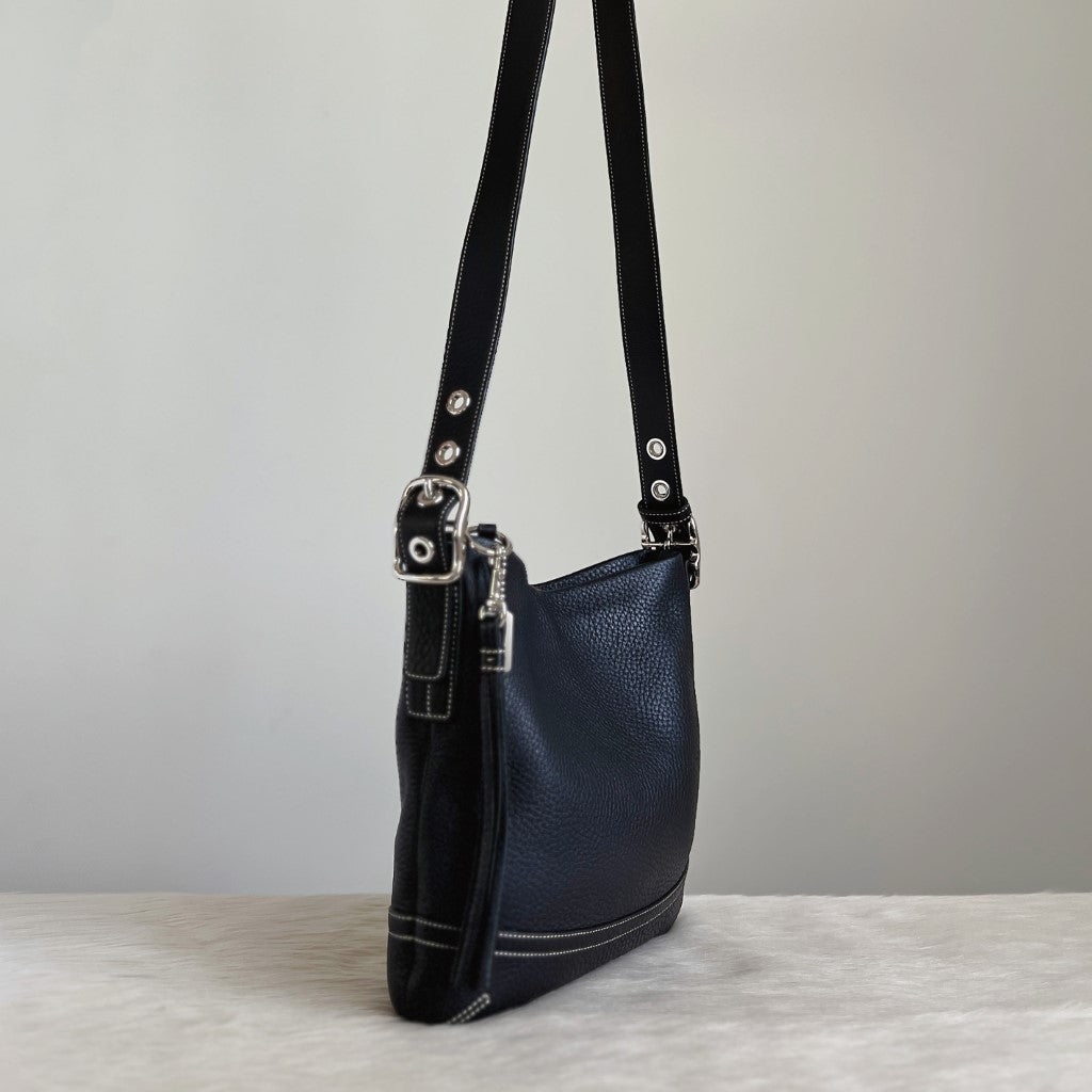 Coach Black Leather Tassel Charm Detail Crossbody Shoulder Bag Excellent
