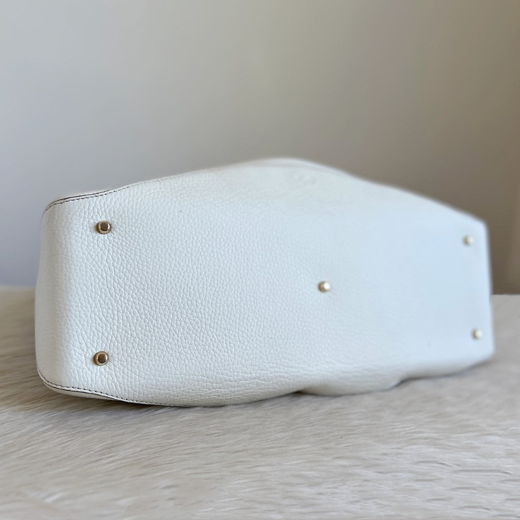 Anya Hindmarch White Leather Front Detail Shoulder Bag