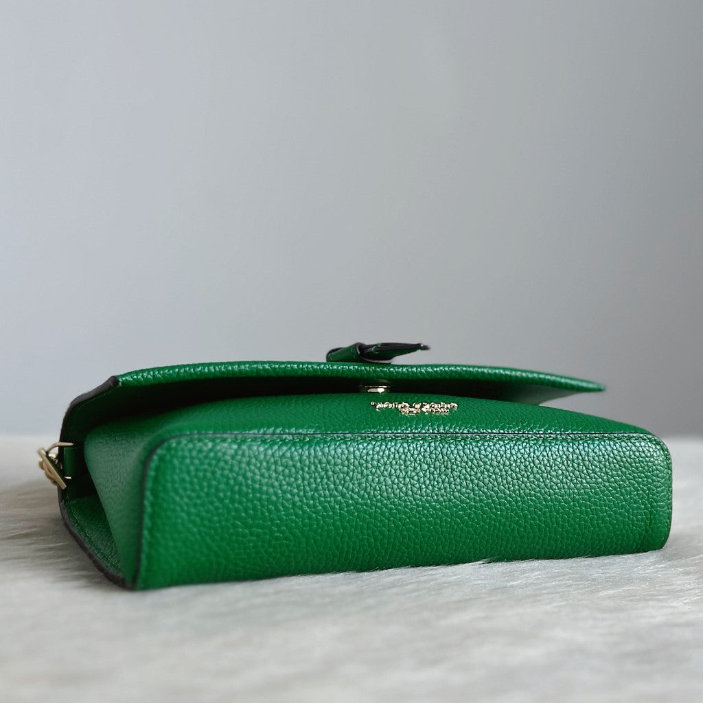 Kate Spade Green Leather Bow Detail Flap Crossbody Shoulder Bag Like New