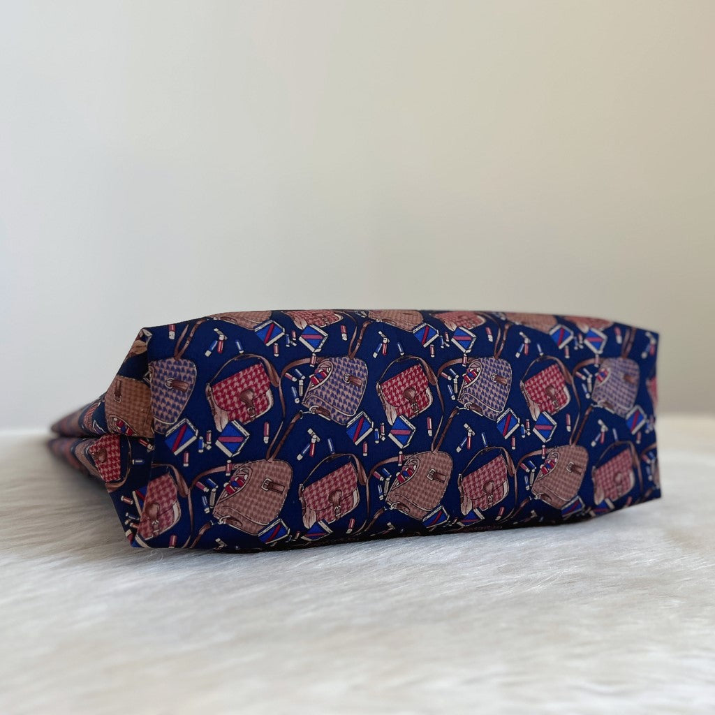 Longchamp Navy Leather Patterned Signature Tote Bag