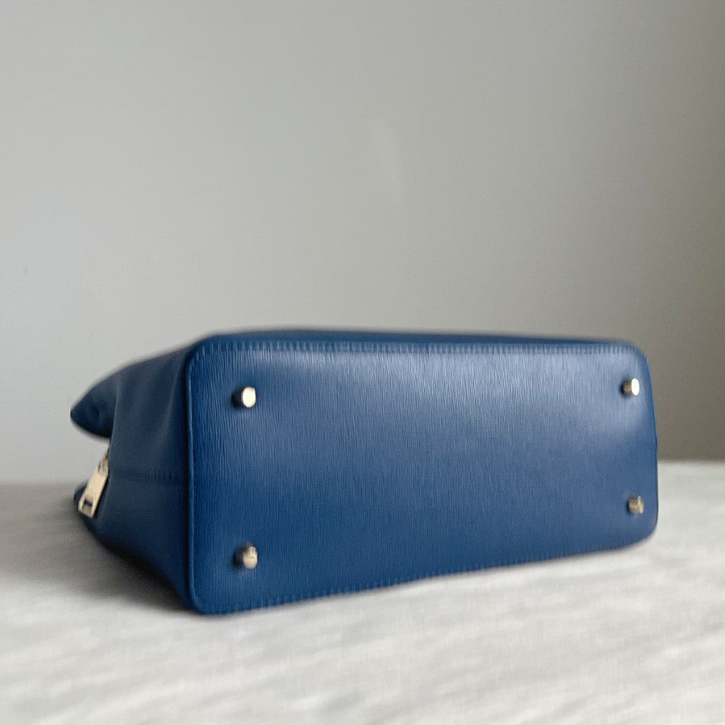 Furla Blue Leather Triple Compartment Career 2 Way Shoulder Bag Like New