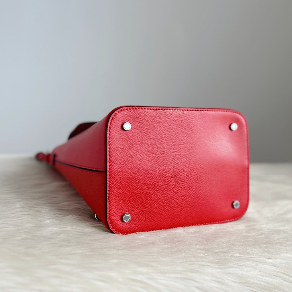 Calvin Klein Orange Red Leather Buckle Detail 2 Way Shoulder Bag Backpack Like New