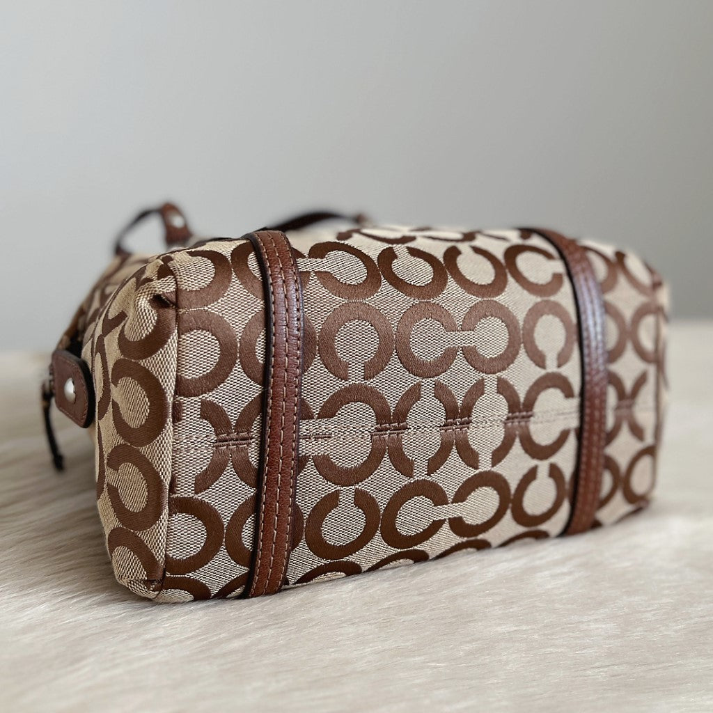 Coach Brown Leather Monogram Small Boston Shoulder Bag Excellent
