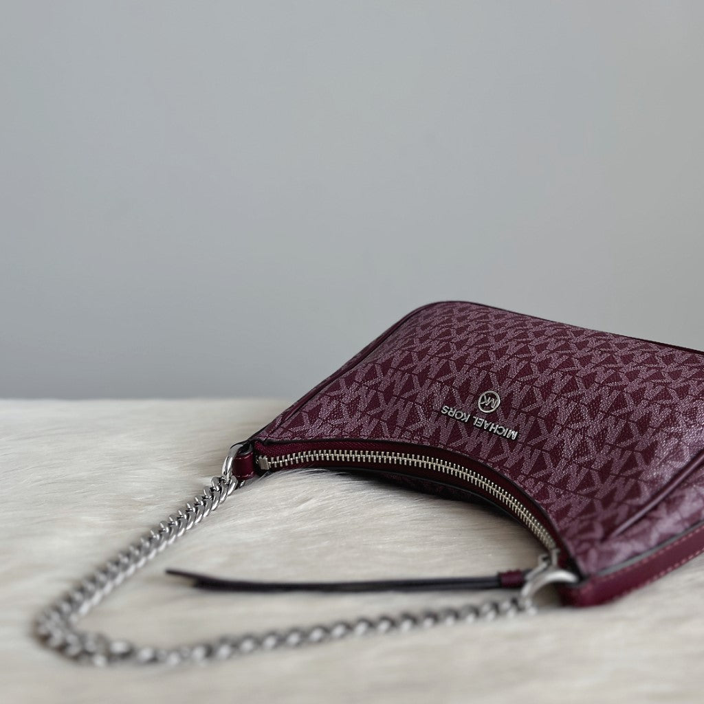 Michael Kors Plum MK Monogram Chain Detail Small Shoulder Bag Like New