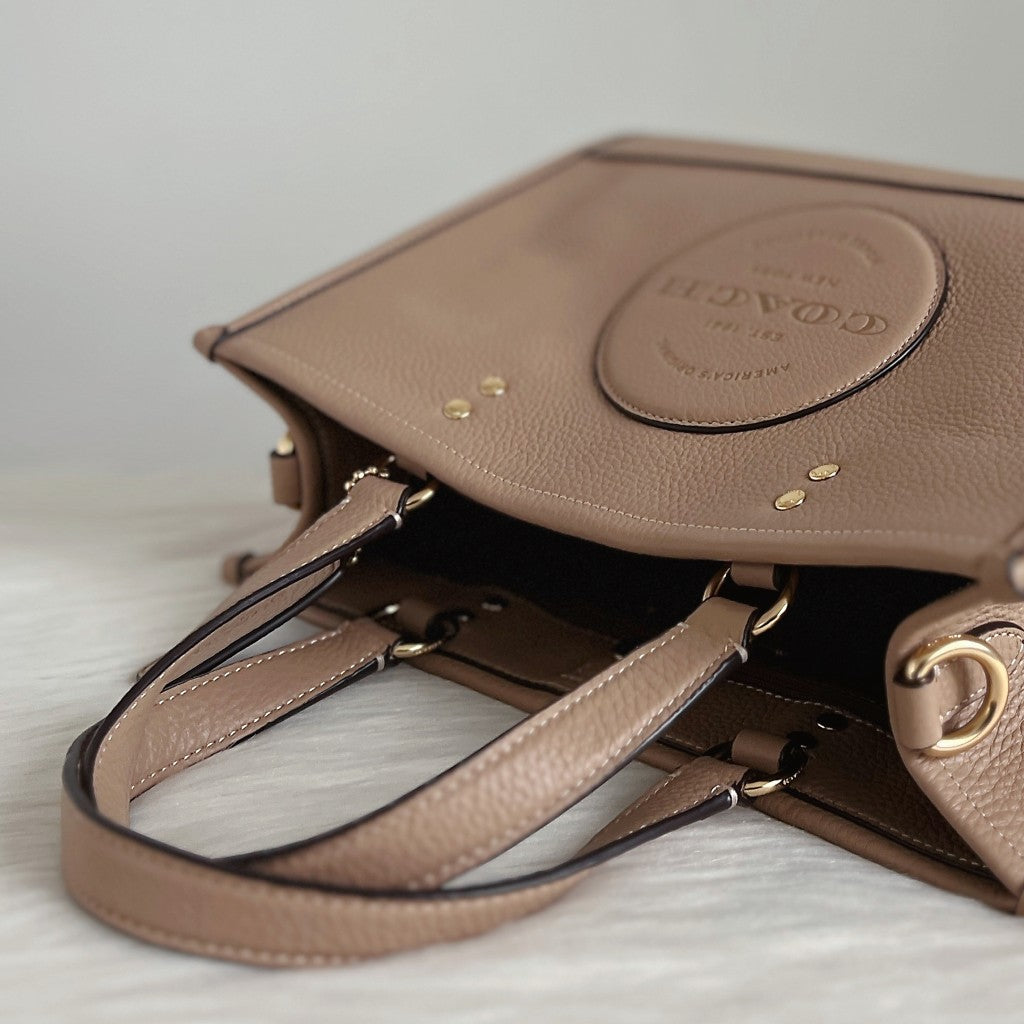 Coach Mocha Leather Front Detail Book Tote 2 Way Shoulder Bag Like New