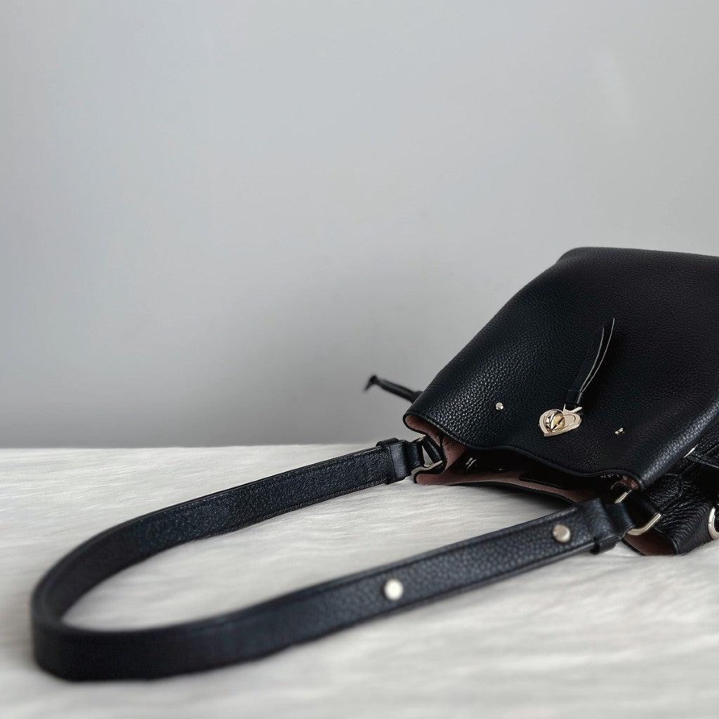 Kate Spade Black Leather Triple Compartment Bucket Shoulder Bag Excellent