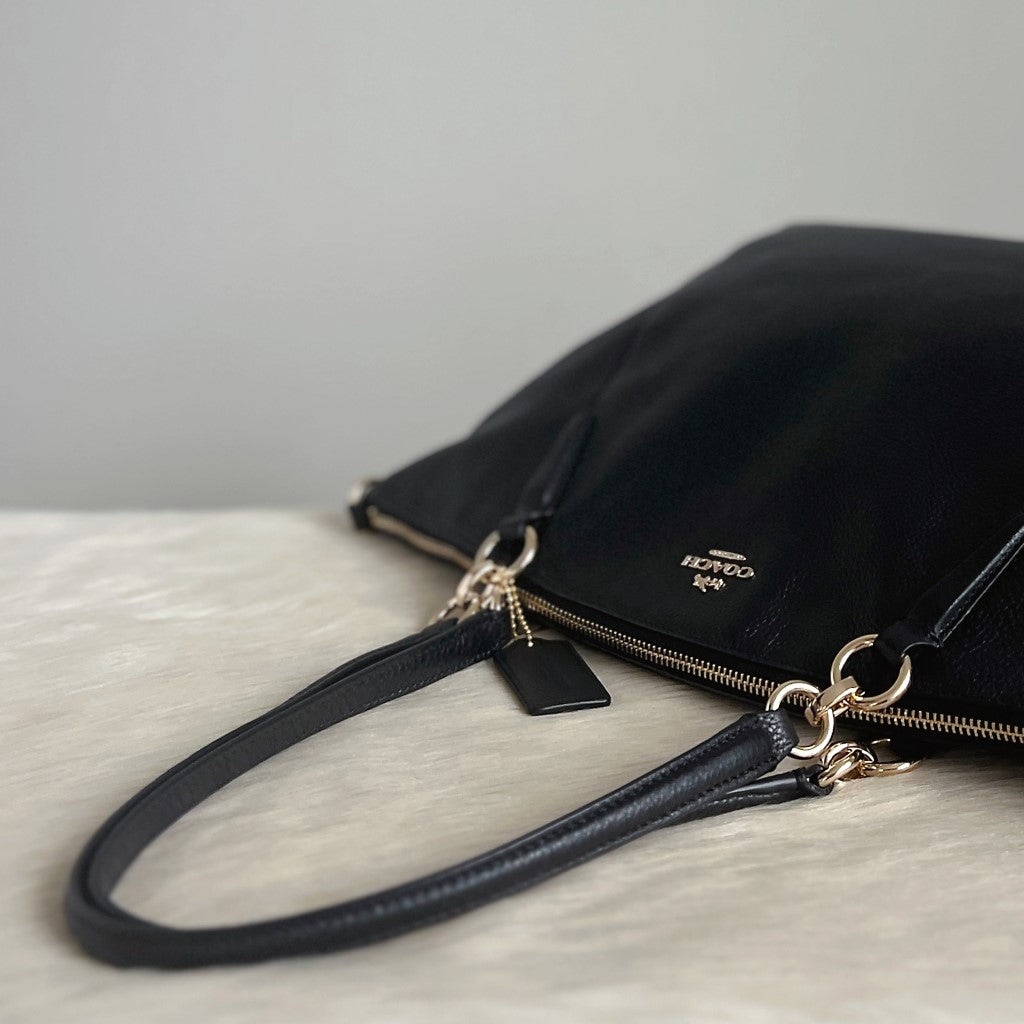 Coach Black Leather Chain Detail Carryall 2 Way Shoulder Bag Like New
