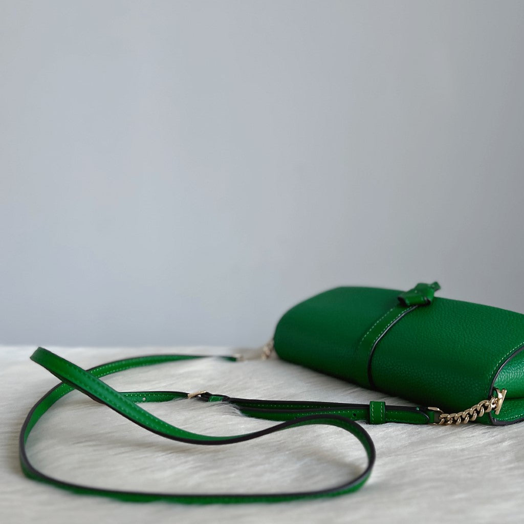 Kate Spade Green Leather Bow Detail Flap Crossbody Shoulder Bag Like New