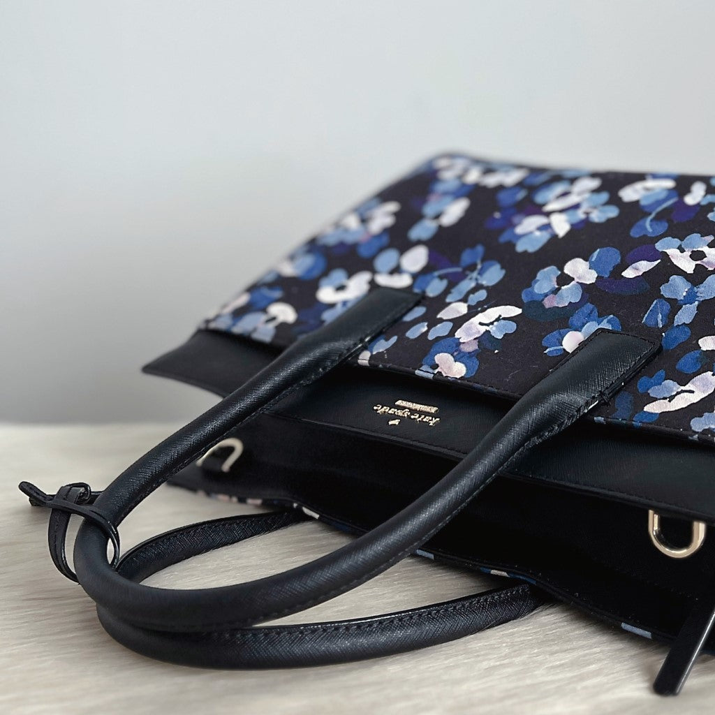 Kate Spade Black Leather Floral Pattern Career 2 Way Shoulder Bag Excellent