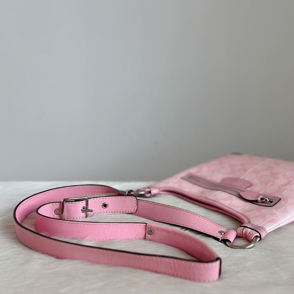 Coach Pink Leather Monogram Front Detail Crossbody Shoulder Bag