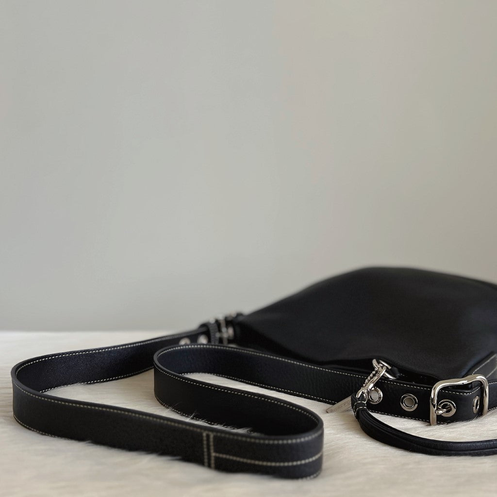 Coach Black Leather Tassel Charm Detail Crossbody Shoulder Bag Excellent