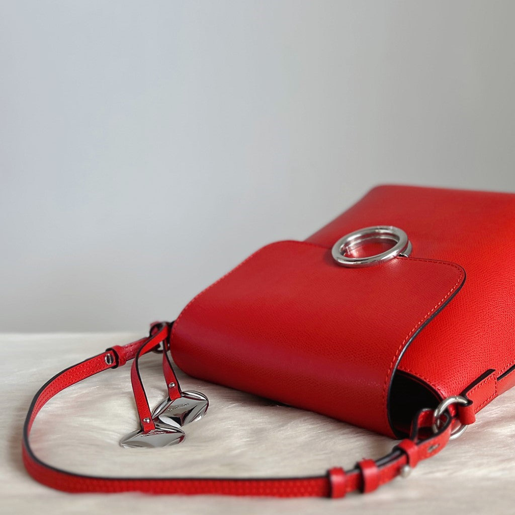 Calvin Klein Orange Red Leather Buckle Detail 2 Way Shoulder Bag Backpack Like New