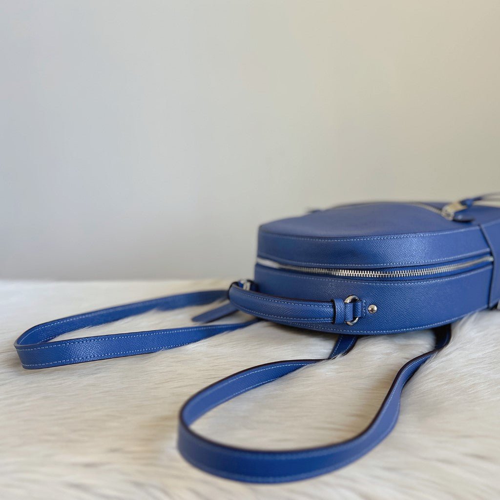 Coach Blue Leather Front Zip Pocket Backpack Excellent
