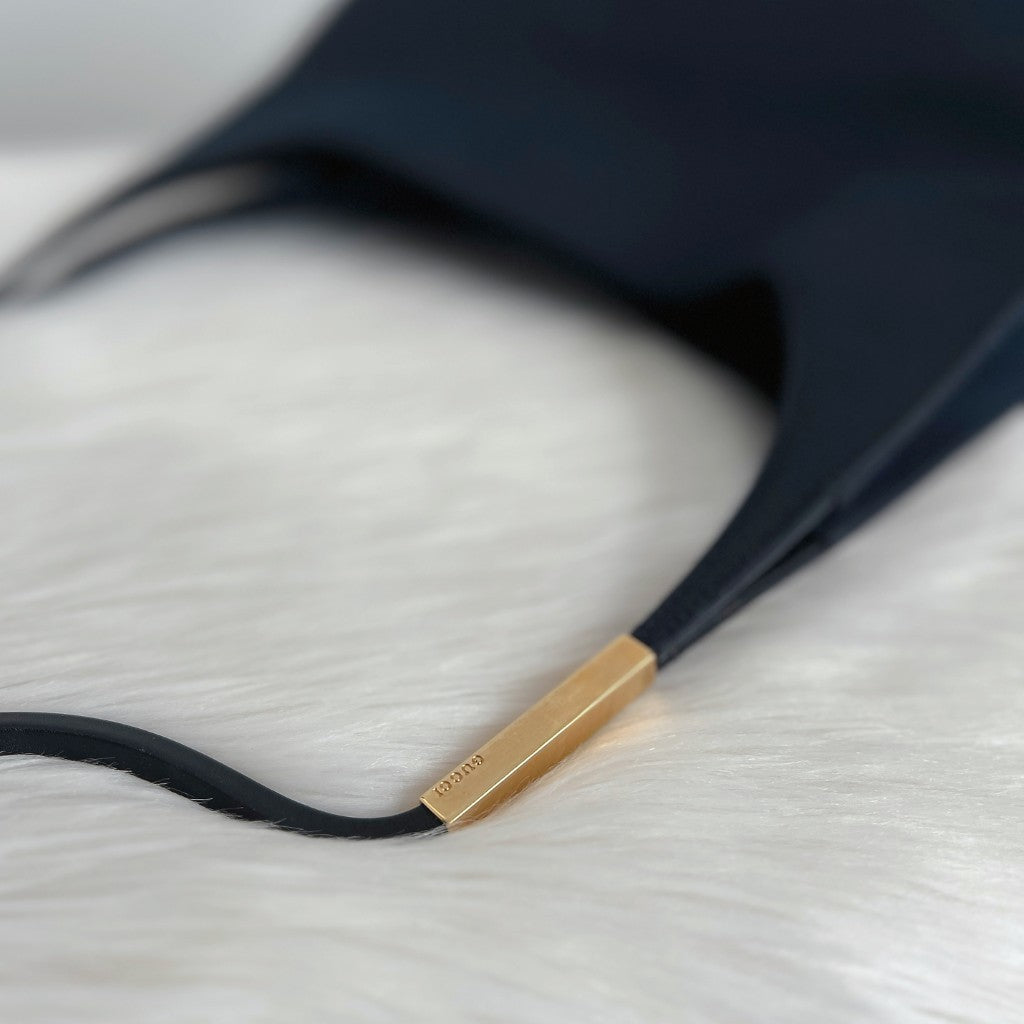 Gucci Dark Navy Canvas Gold Detail Shoulder Bag Excellent