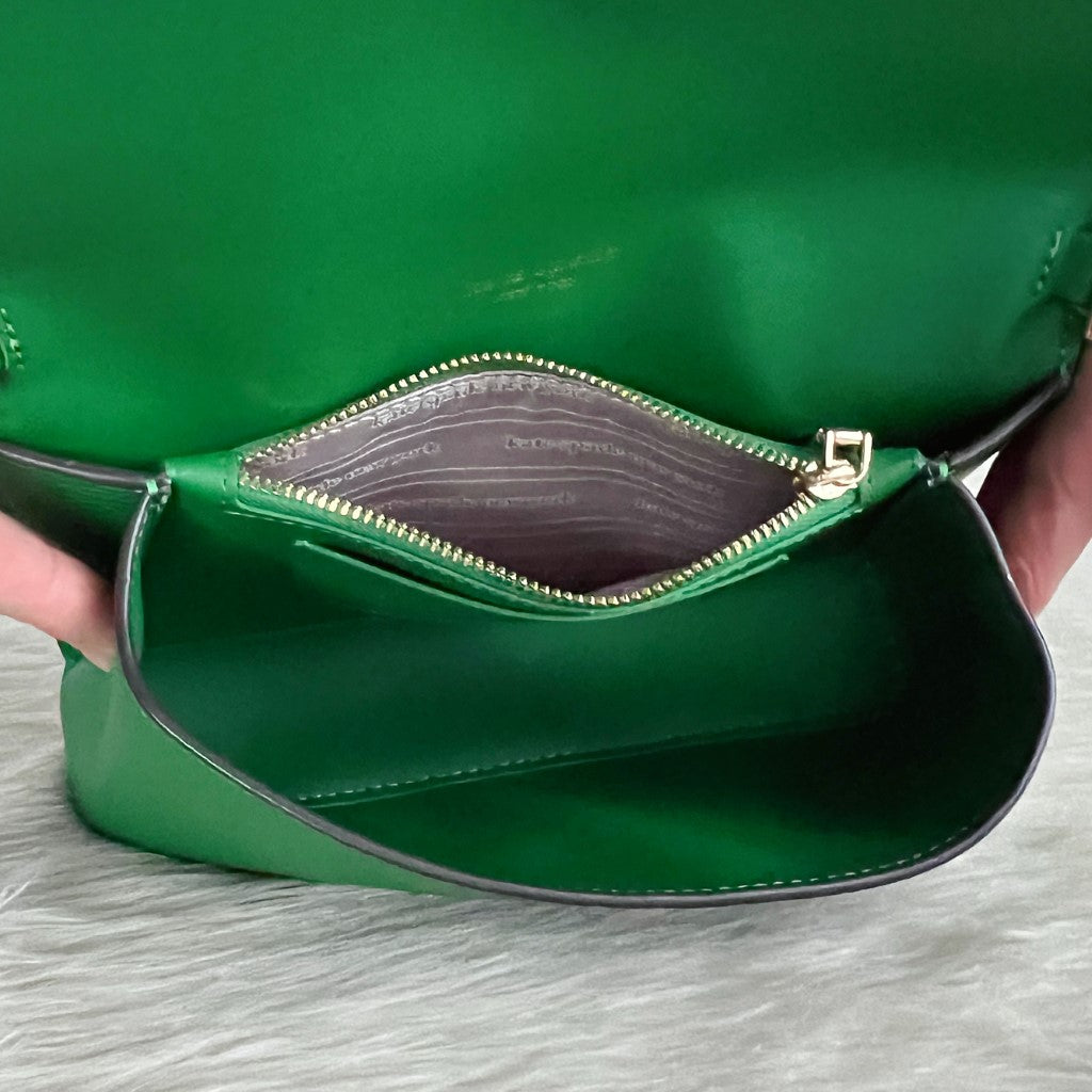 Kate Spade Green Leather Bow Detail Flap Crossbody Shoulder Bag Like New