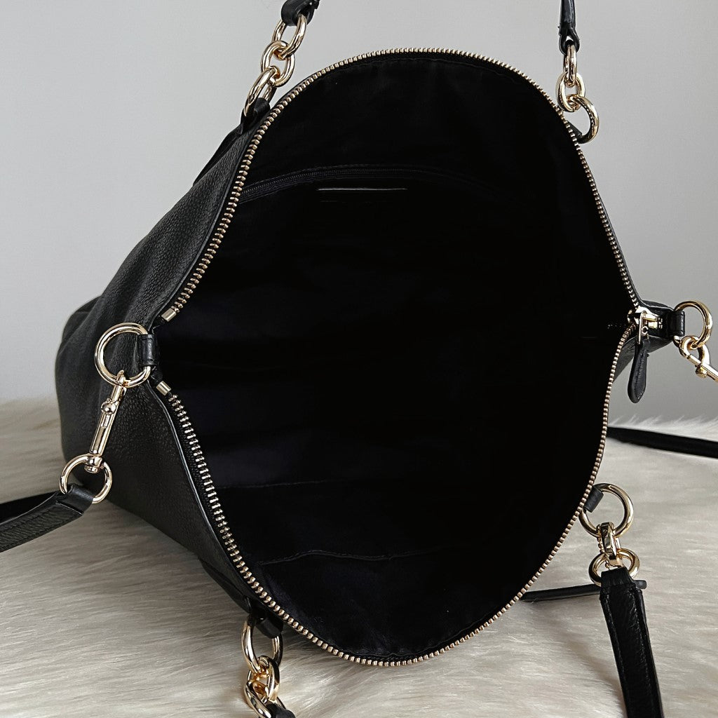 Coach Black Leather Chain Detail Carryall 2 Way Shoulder Bag Like New