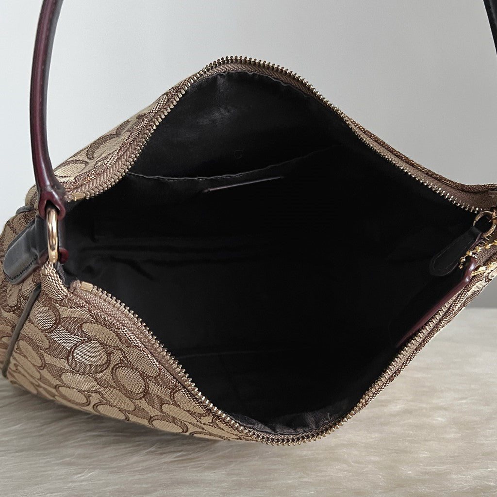 Coach Chocolate Leather Monogram Slouchy Shoulder Bag Excellent