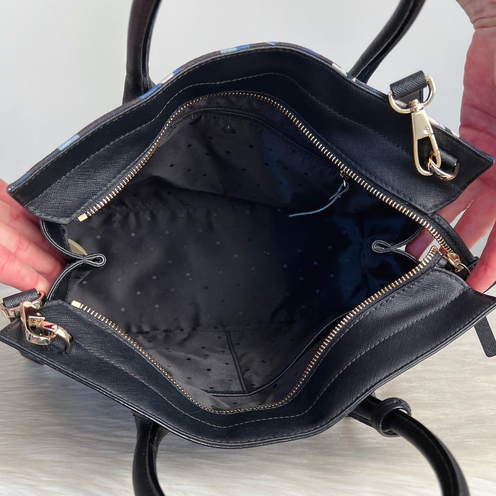 Kate Spade Black Leather Floral Pattern Career 2 Way Shoulder Bag Excellent