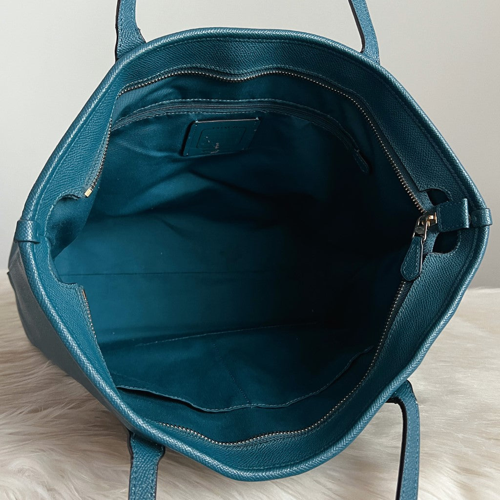 Coach Teal Leather Front Logo Carryall Shoulder Bag