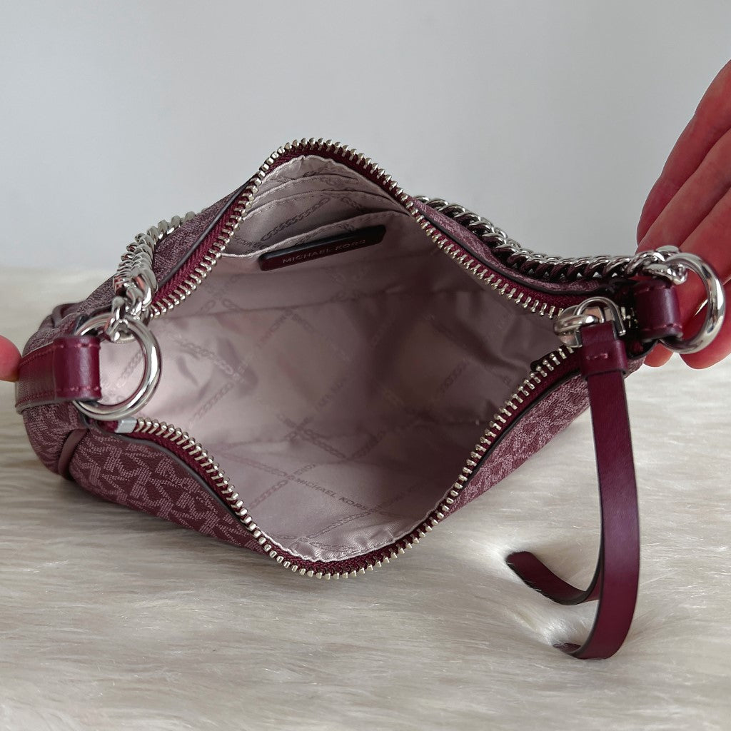 Michael Kors Plum MK Monogram Chain Detail Small Shoulder Bag Like New