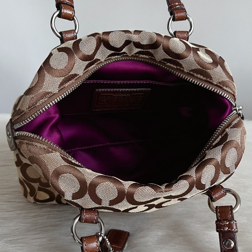 Coach Brown Leather Monogram Small Boston Shoulder Bag Excellent