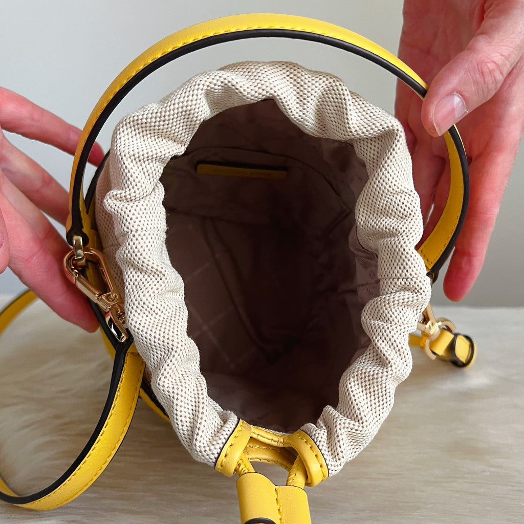 Michael Kors Yellow Leather Bucket 2 Way Shoulder Bag Like New