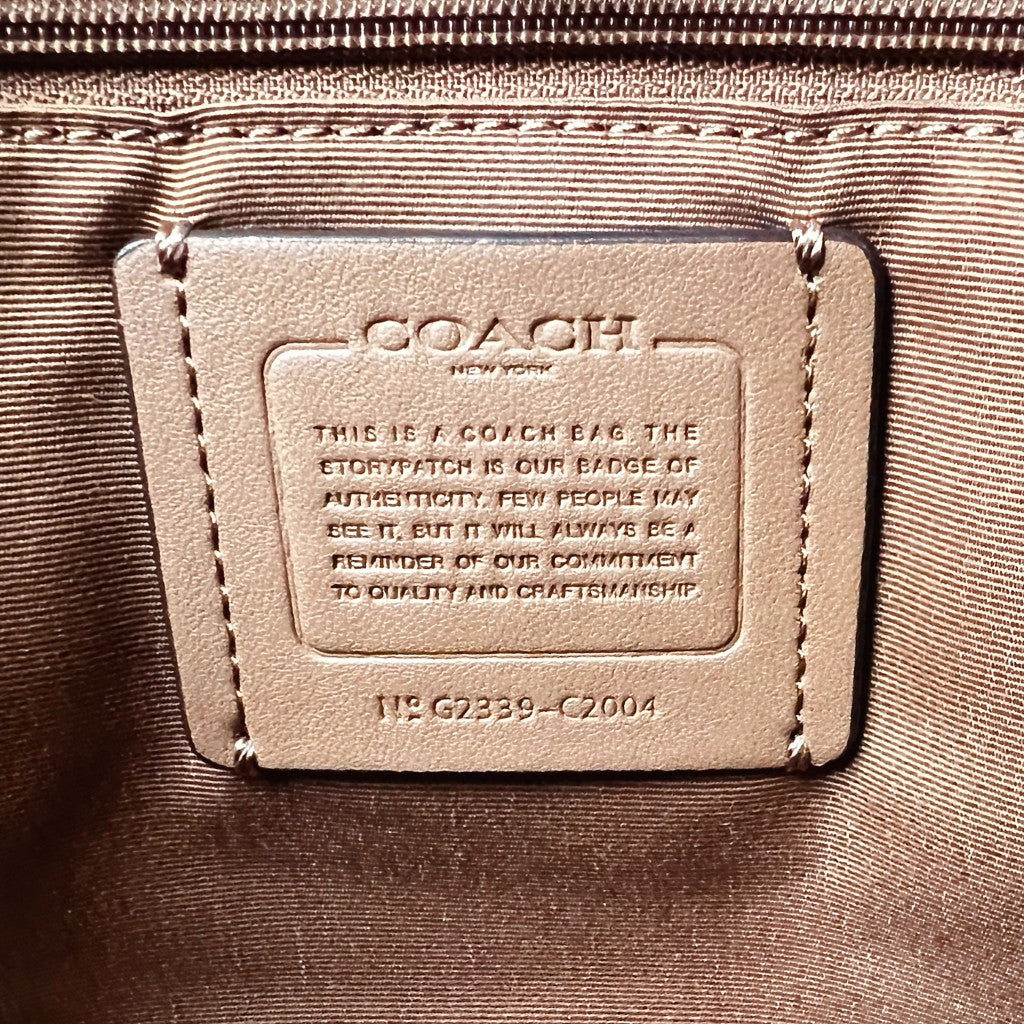 Coach Mocha Leather Front Detail Book Tote 2 Way Shoulder Bag Like New