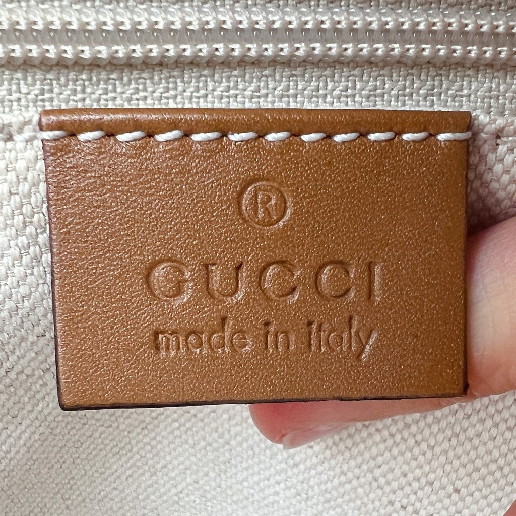 Gucci Signature Double G Caramel Leather Trim Shoulder Bag Excellent