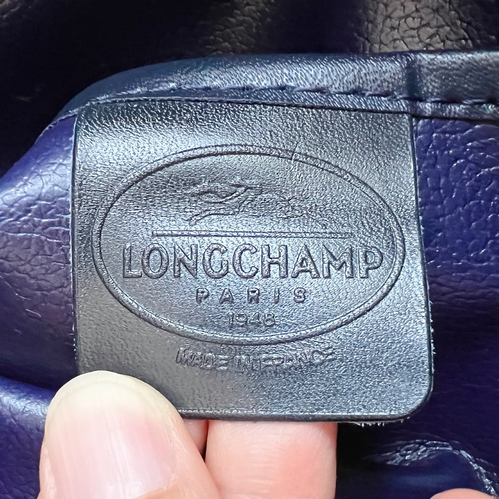 Longchamp Navy Leather Patterned Signature Tote Bag