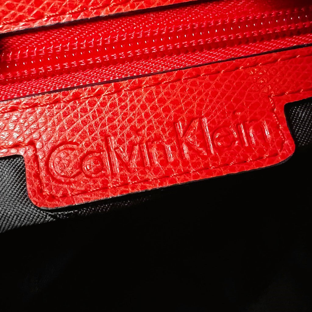 Calvin Klein Orange Red Leather Buckle Detail 2 Way Shoulder Bag Backpack Like New