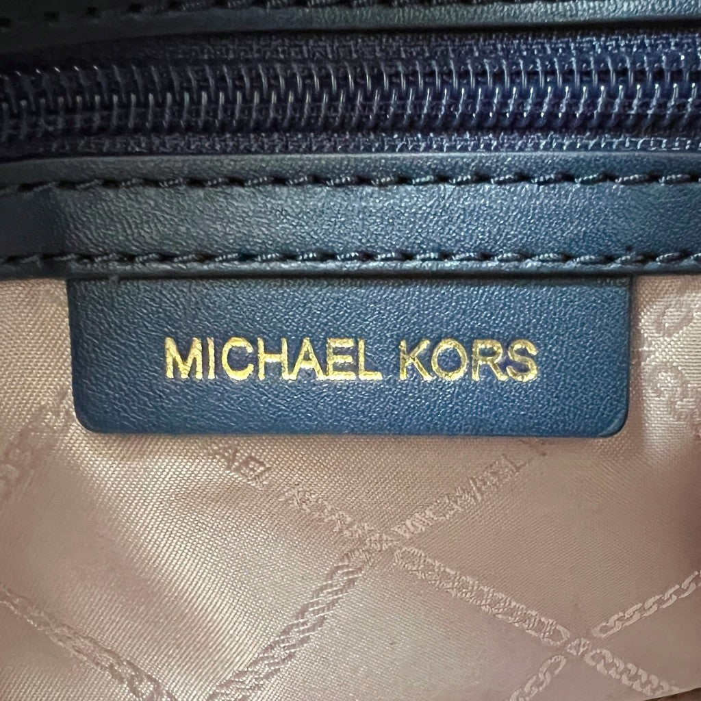 Michael Kors Navy Denim MK Pattern Book Tote 2 Way Shoulder Bag Like New