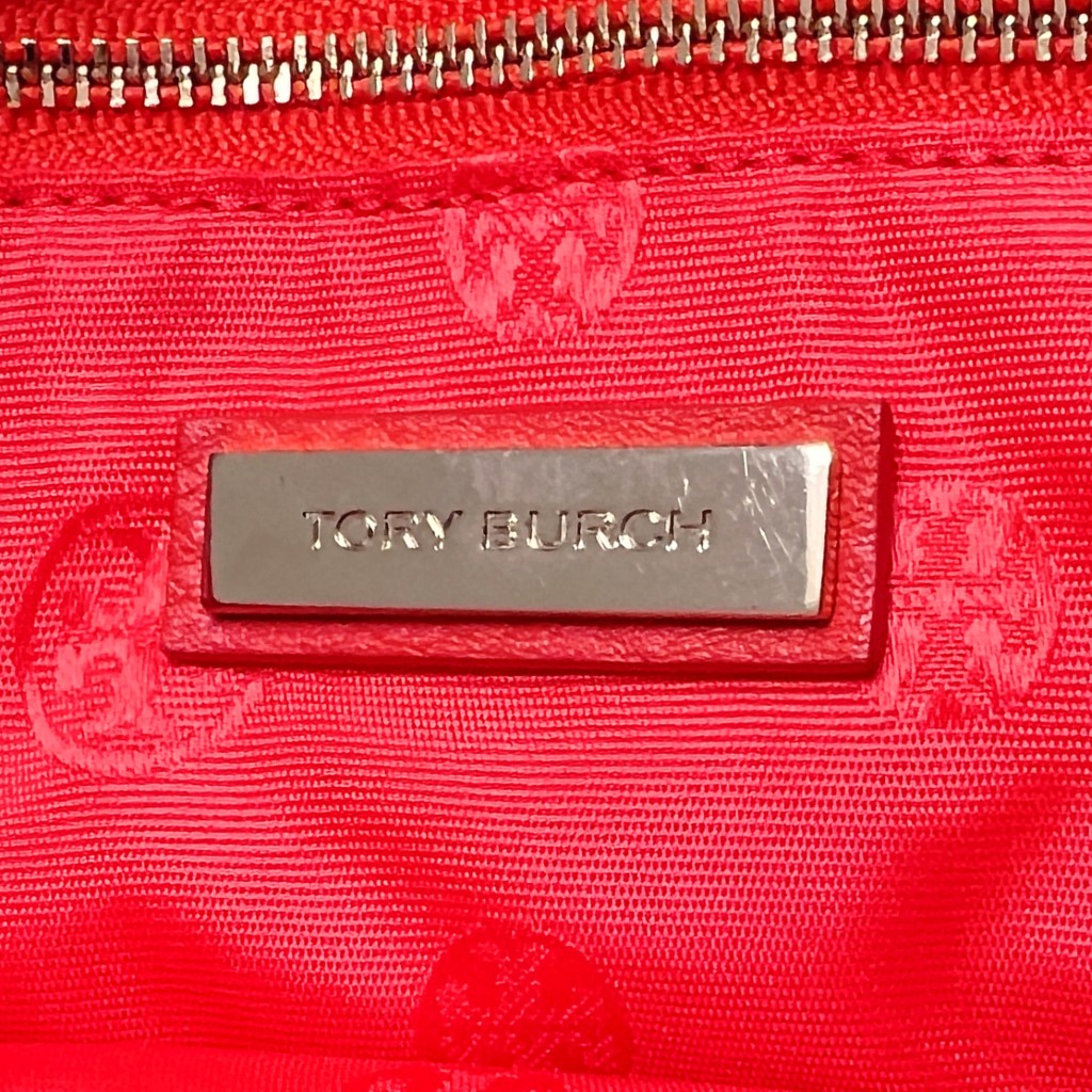 Tory Burch Orange Red Leather Front Logo Crossbody Shoulder Bag