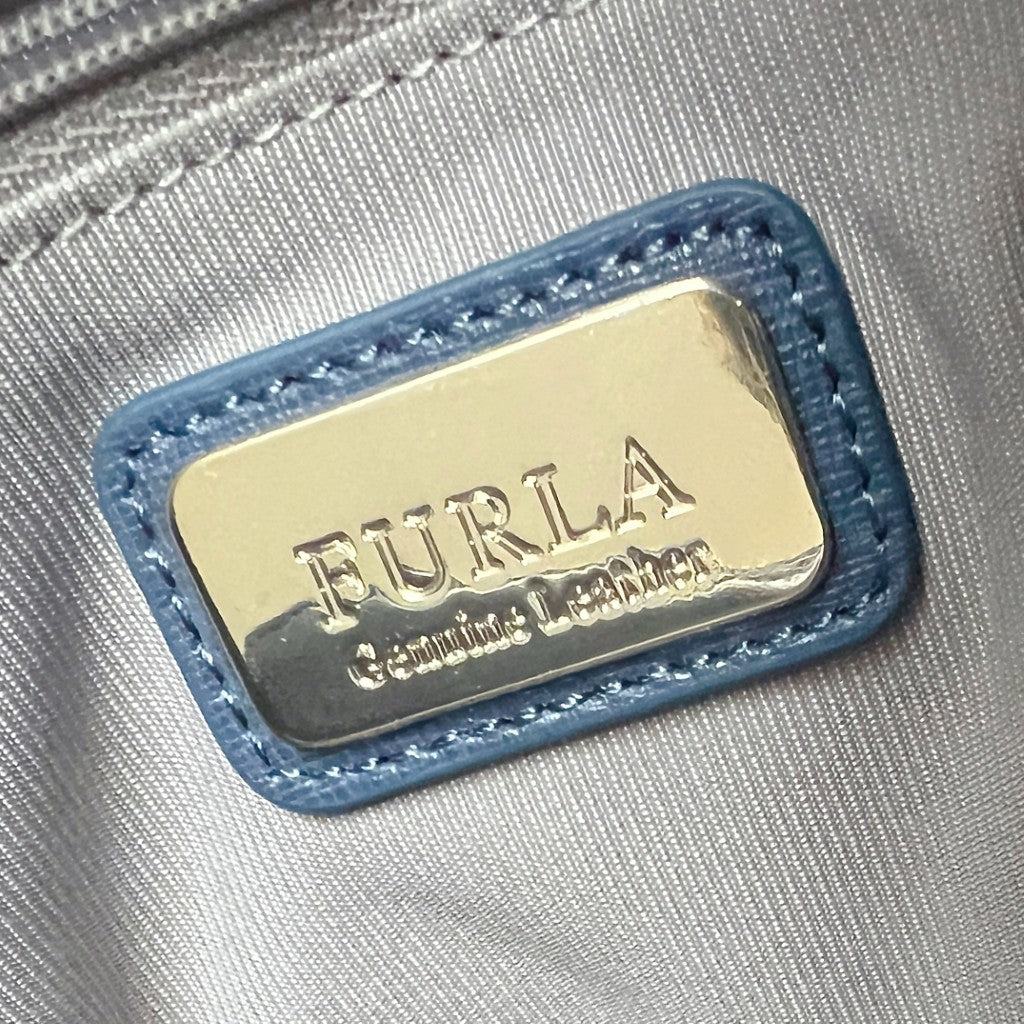 Furla Blue Leather Triple Compartment Career 2 Way Shoulder Bag Like New