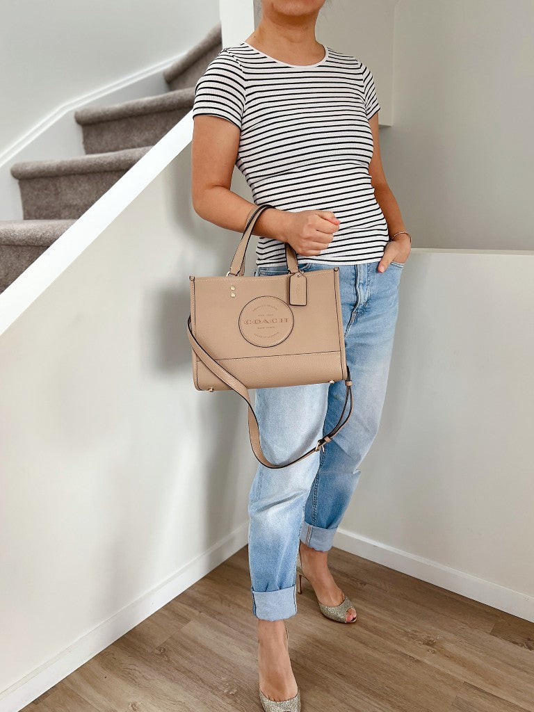Coach Mocha Leather Front Detail Book Tote 2 Way Shoulder Bag Like New