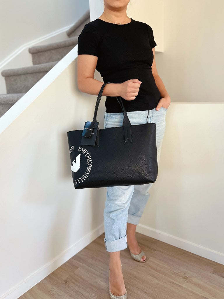 Emporio Armani Black Leather Large Carryall Shoulder Bag New with Tags