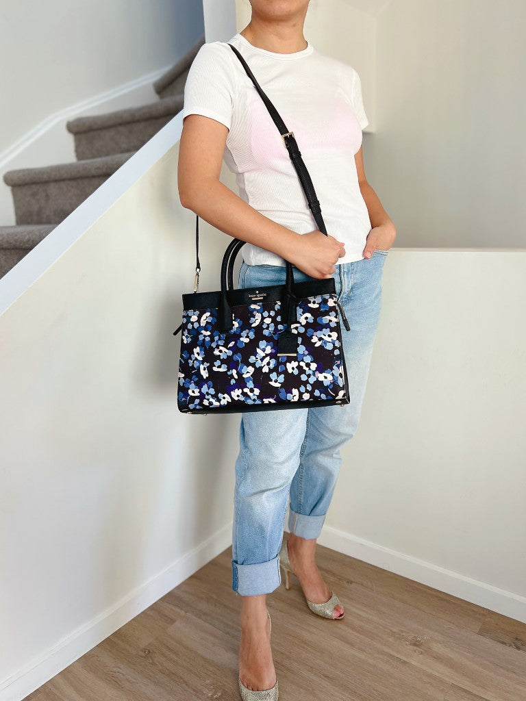 Kate Spade Black Leather Floral Pattern Career 2 Way Shoulder Bag Excellent