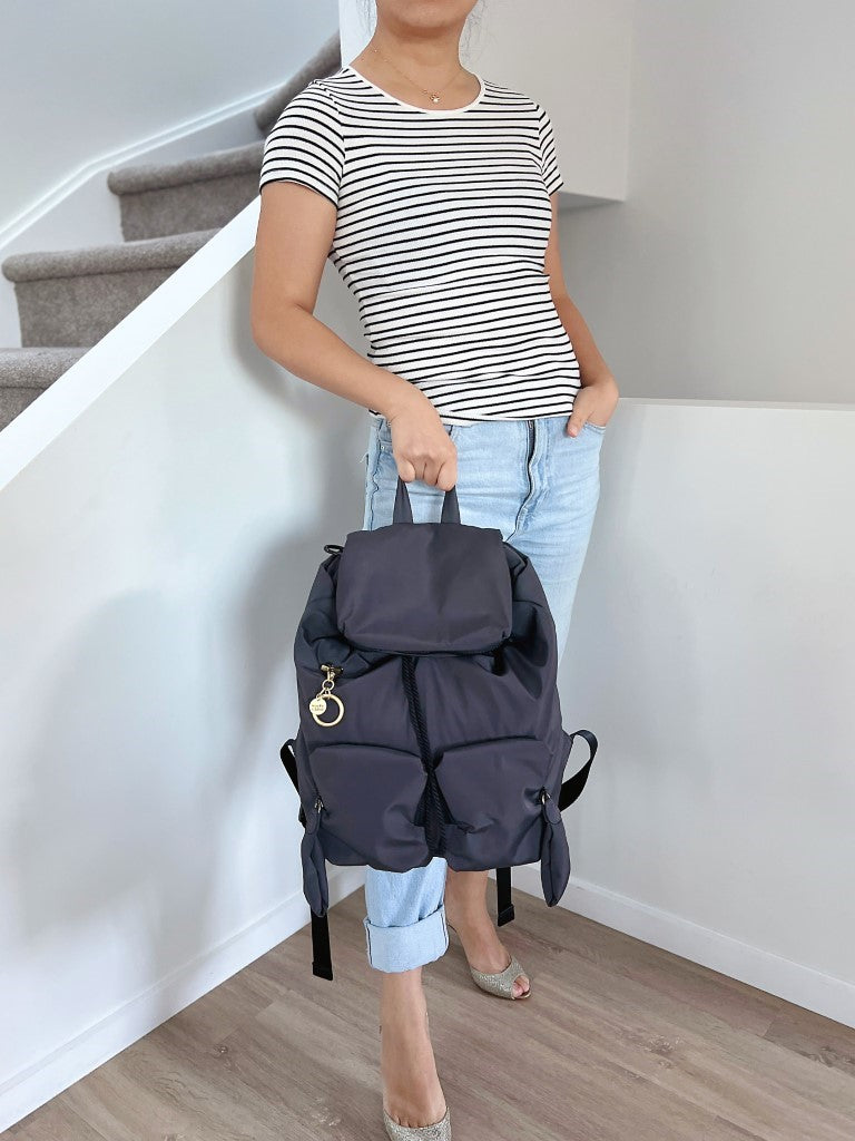 See by Chloe Dark Grey Drawstring Multi Pocket Backpack Like New