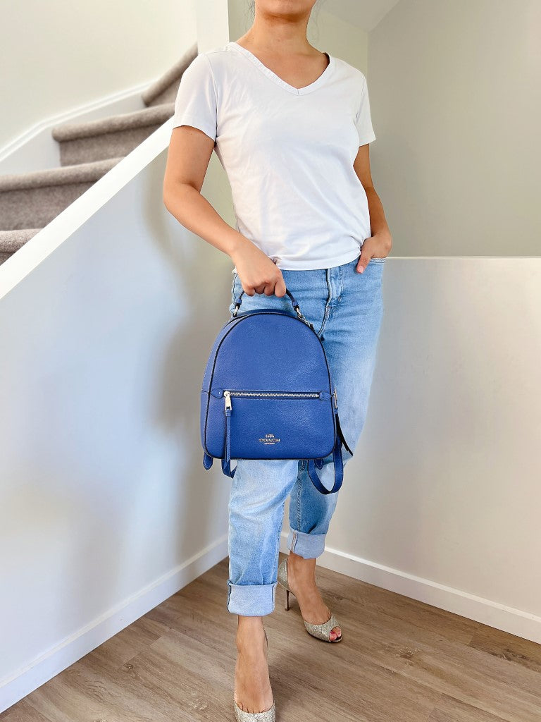 Coach Blue Leather Front Zip Pocket Backpack Excellent