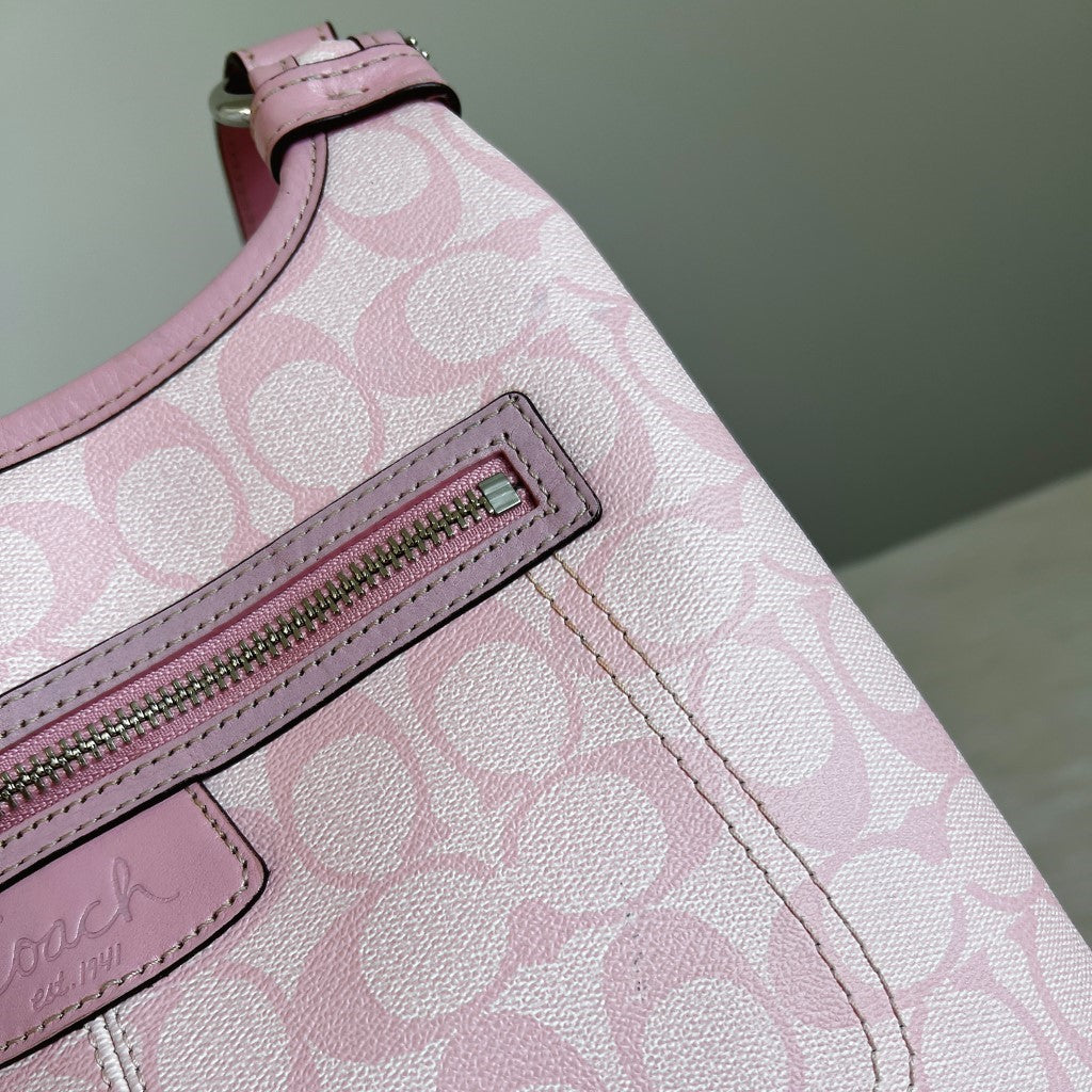Coach Pink Leather Monogram Front Detail Crossbody Shoulder Bag