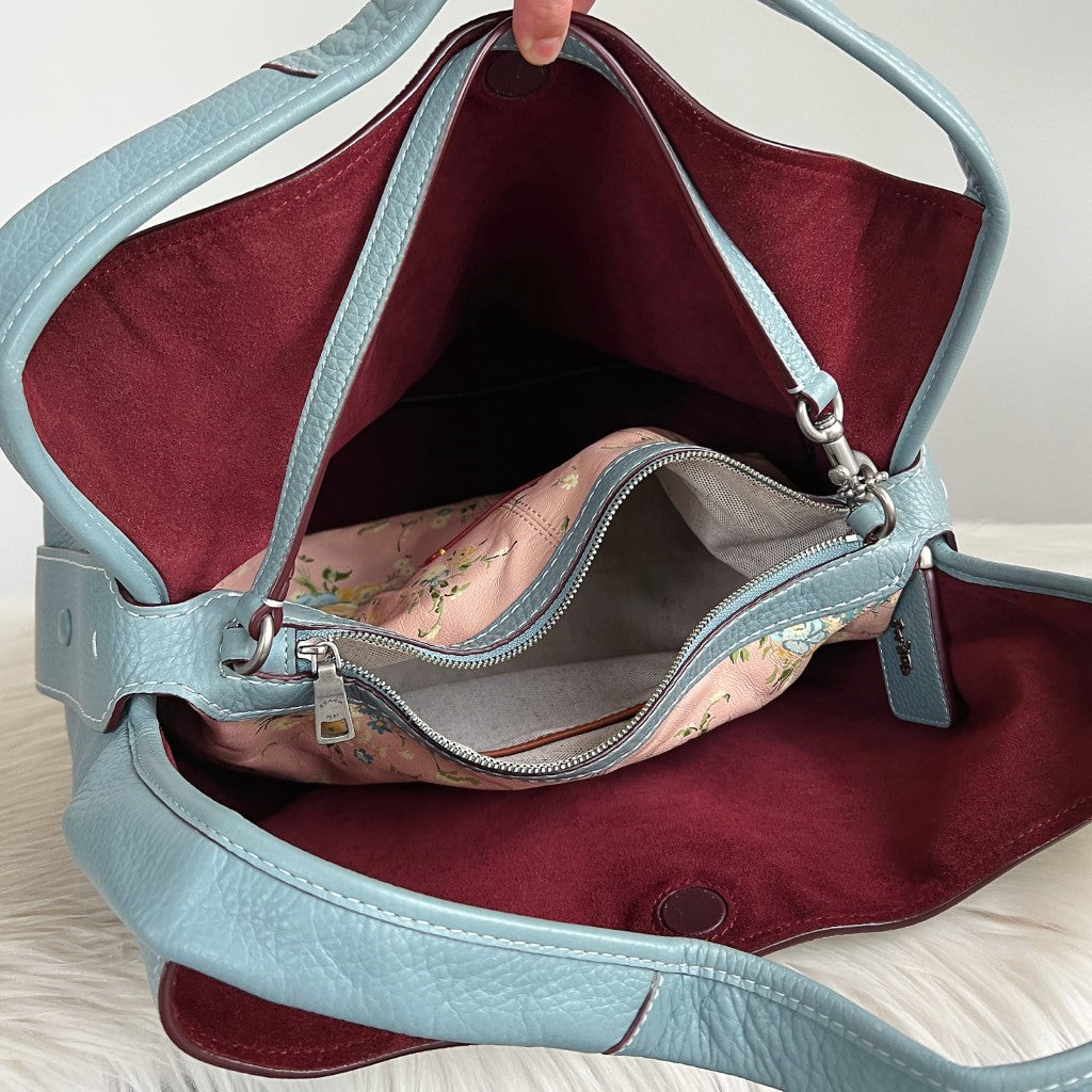 Coach Pebble Leather Floral Pattern Slouchy Shoulder Bag 2 in 1 Excellent