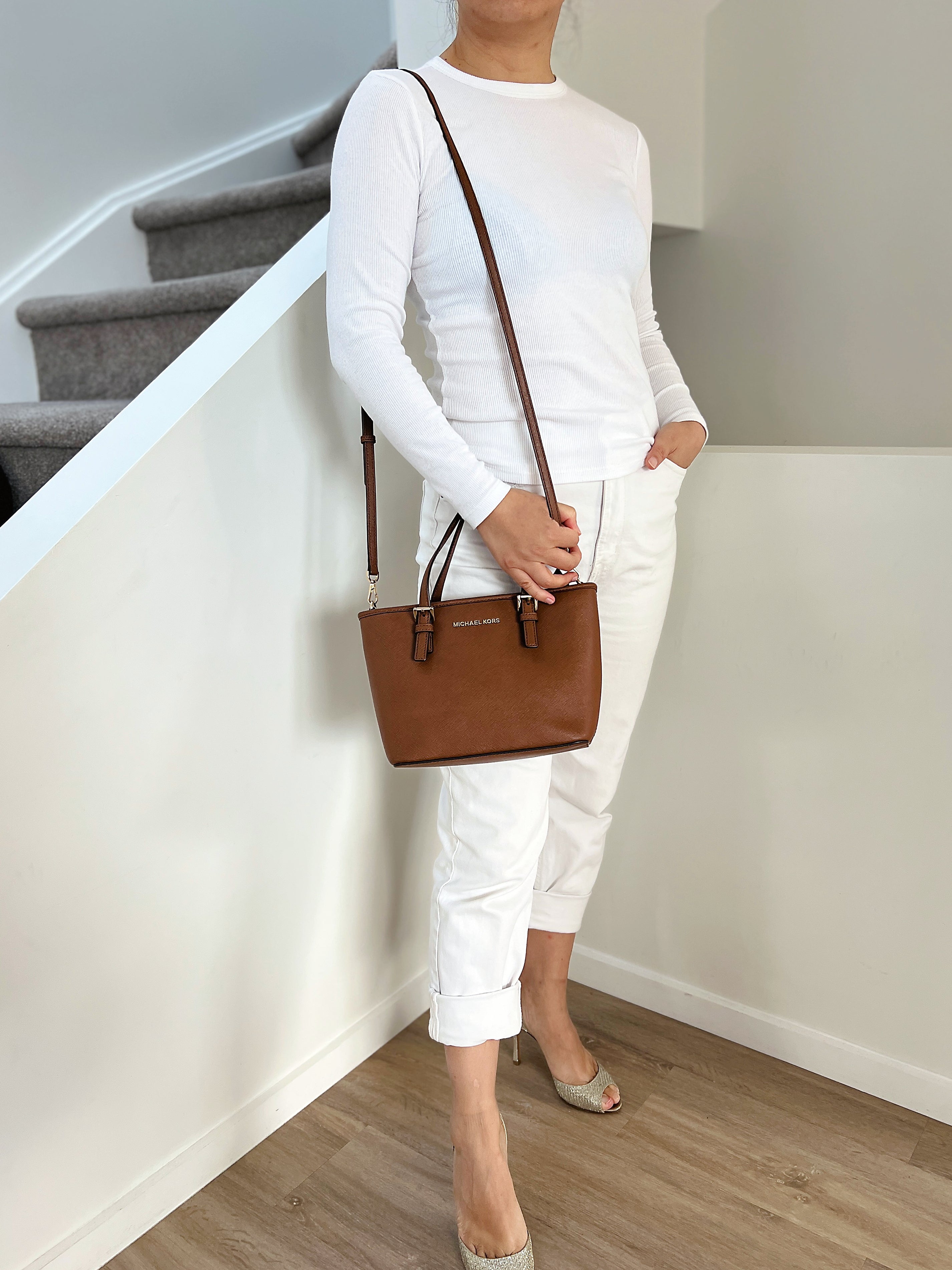 Michael Kors Caramel Leather Front Logo 2 Way Shoulder Bag Like New