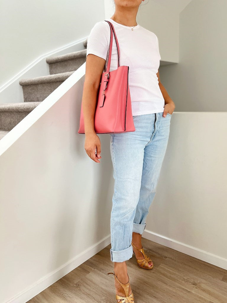 Coach Pink Leather Triple Compartment Shoulder Bag Like New