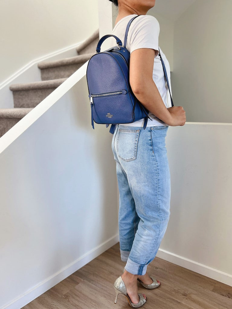 Coach Blue Leather Front Zip Pocket Backpack Excellent