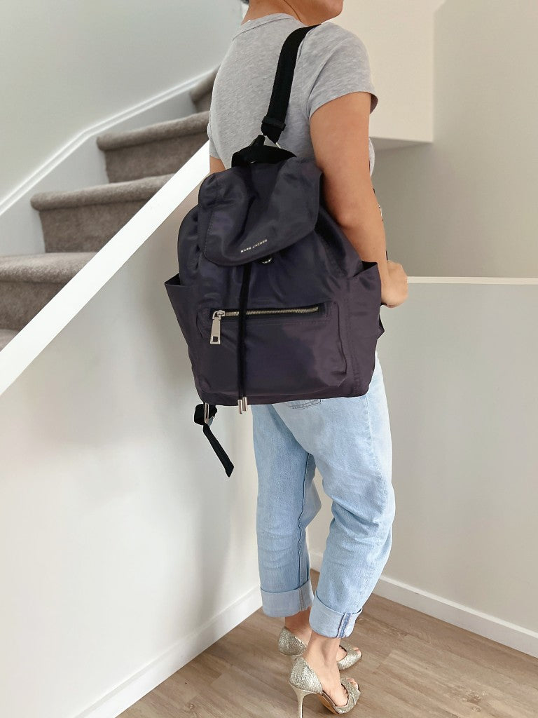 Marc Jacobs Dark Grey Front Logo Drawstring Backpack Like New