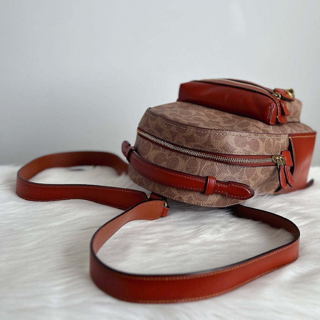 Coach Caramel Leather Monogram Double Compartment Backpack Like New