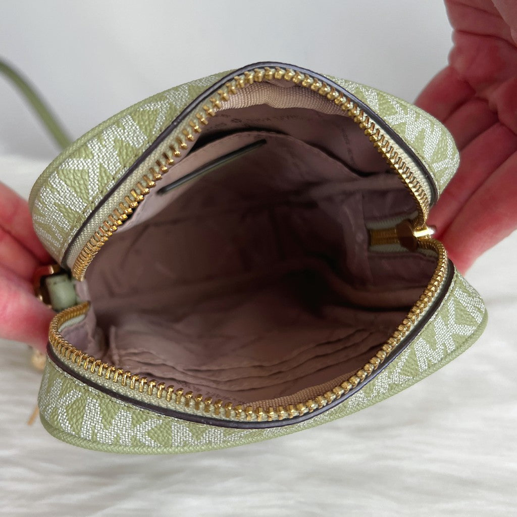 Michael Kors Green Leather Monogram Camera Crossbody Shoulder Bag Like New