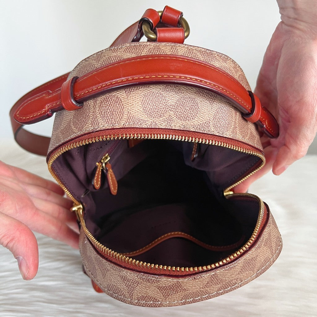 Coach Caramel Leather Monogram Double Compartment Backpack Like New